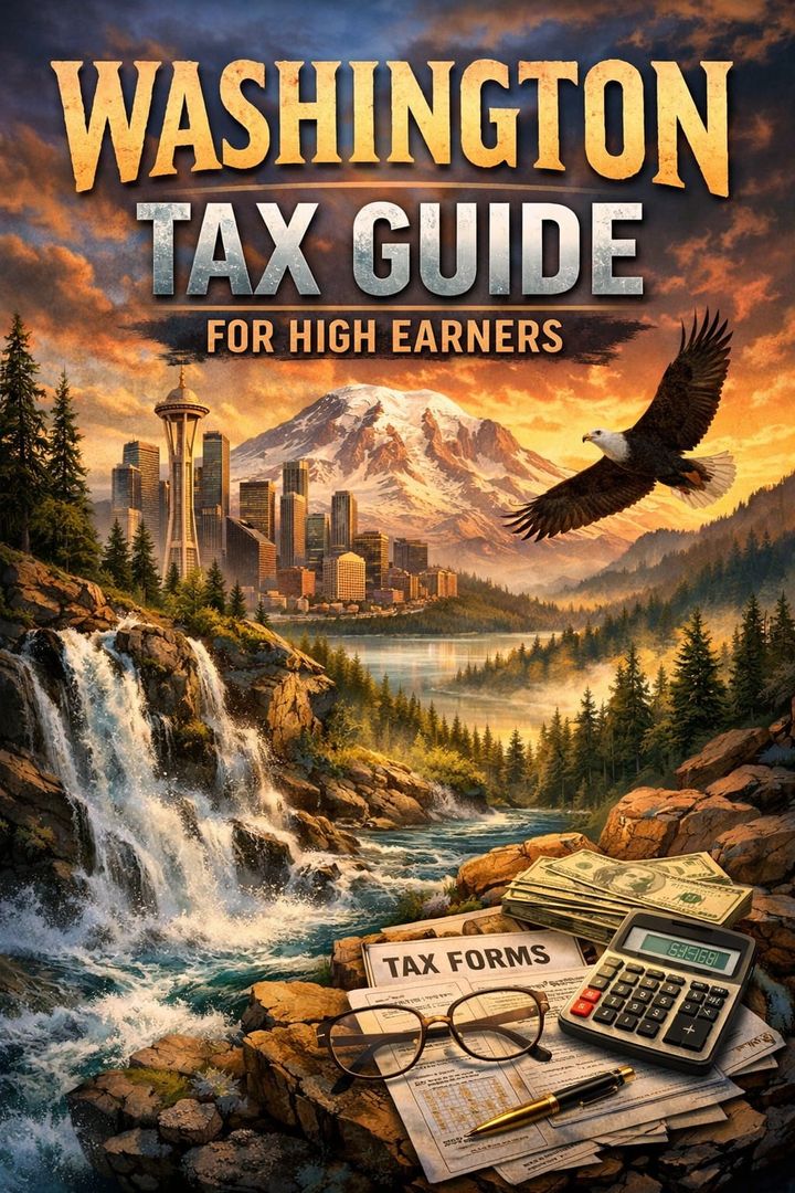 Washington landscape with Space Needle eagle and mountains