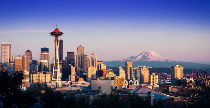 Seattle skyline at night with the Space Needle illuminated