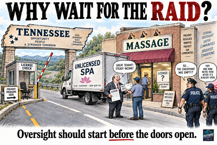 TENNESSEE RAIDED THE SPAS. WHO WAS CHECKING BEFORE THE DOORS OPENED?