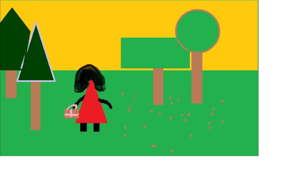 Little Red Riding Hood painted using shapes in Microsoft Paint
