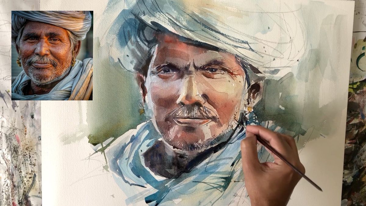 Carve with Color: Paint a Rugged Watercolor Portrait with Milind Mulick