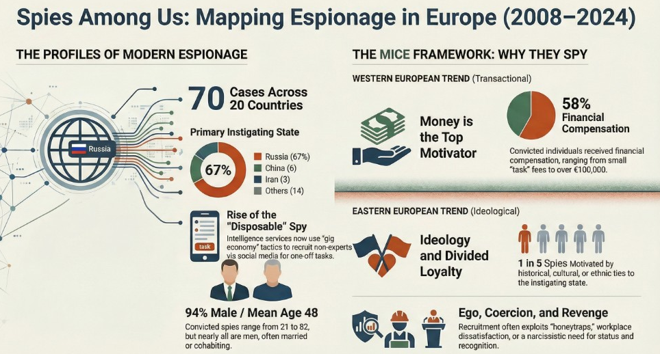 Espionage in Europe (2008–2024): Motives, Methods, and Typologies