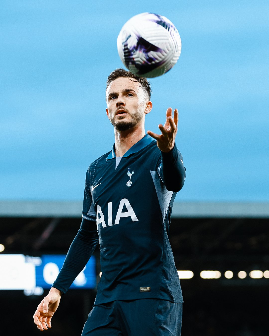 James Maddison tosses the ball in front of him.