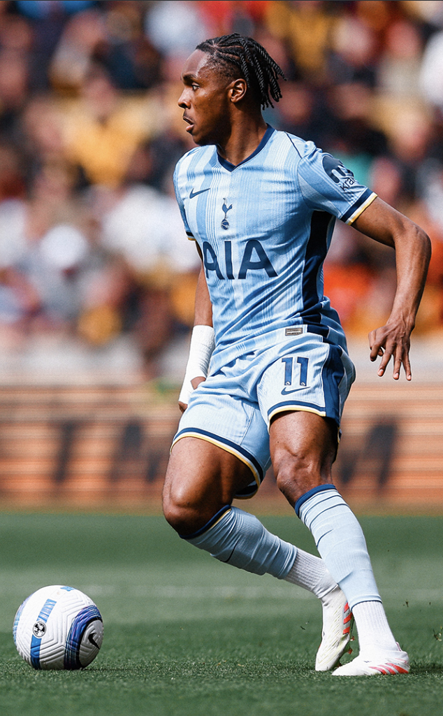 Mathys Tel stands poised by the ball.