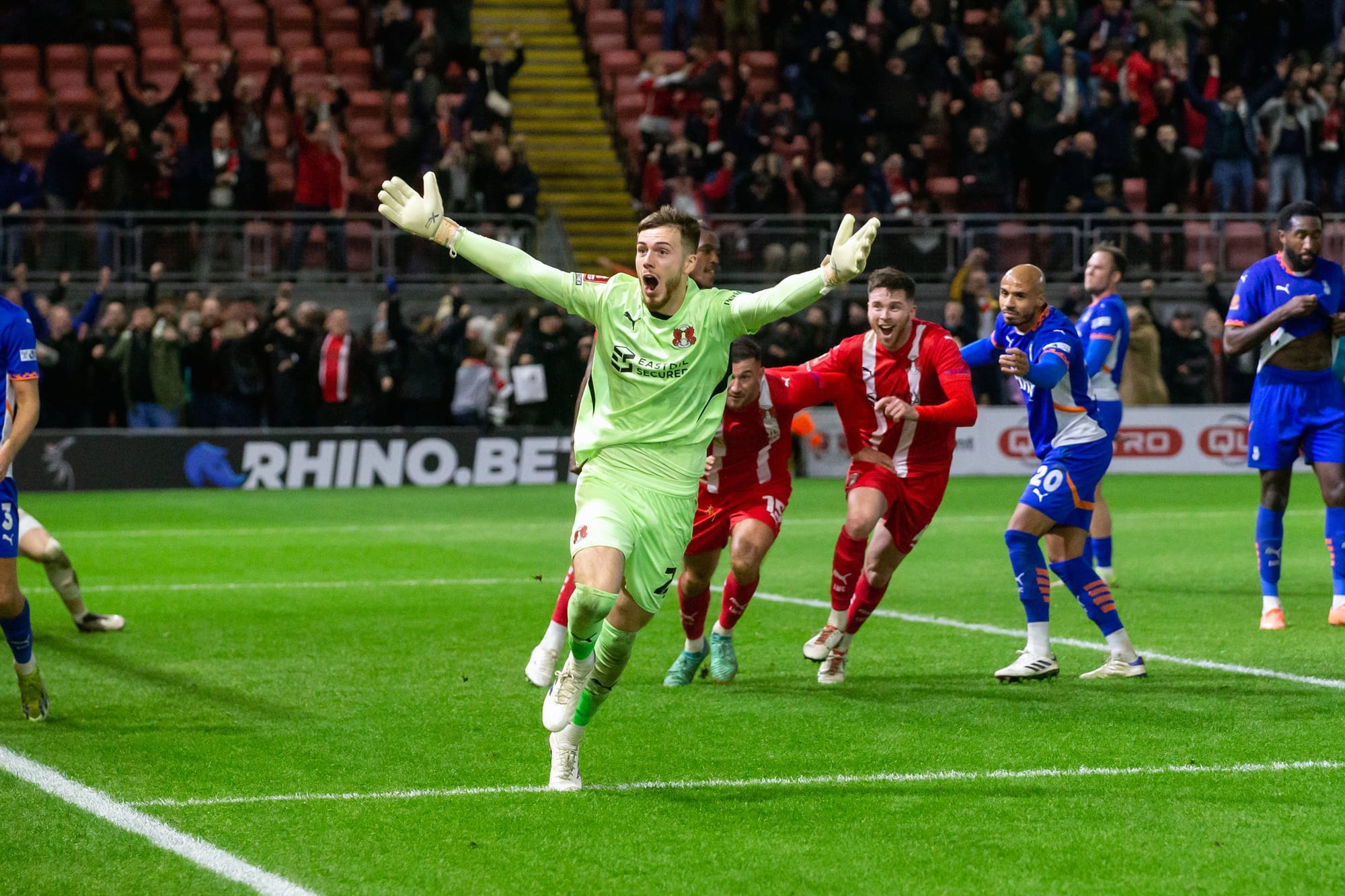 Josh Keeley celebrates his stoppage-time goal to force extra time in Round 2 of the FA Cup.