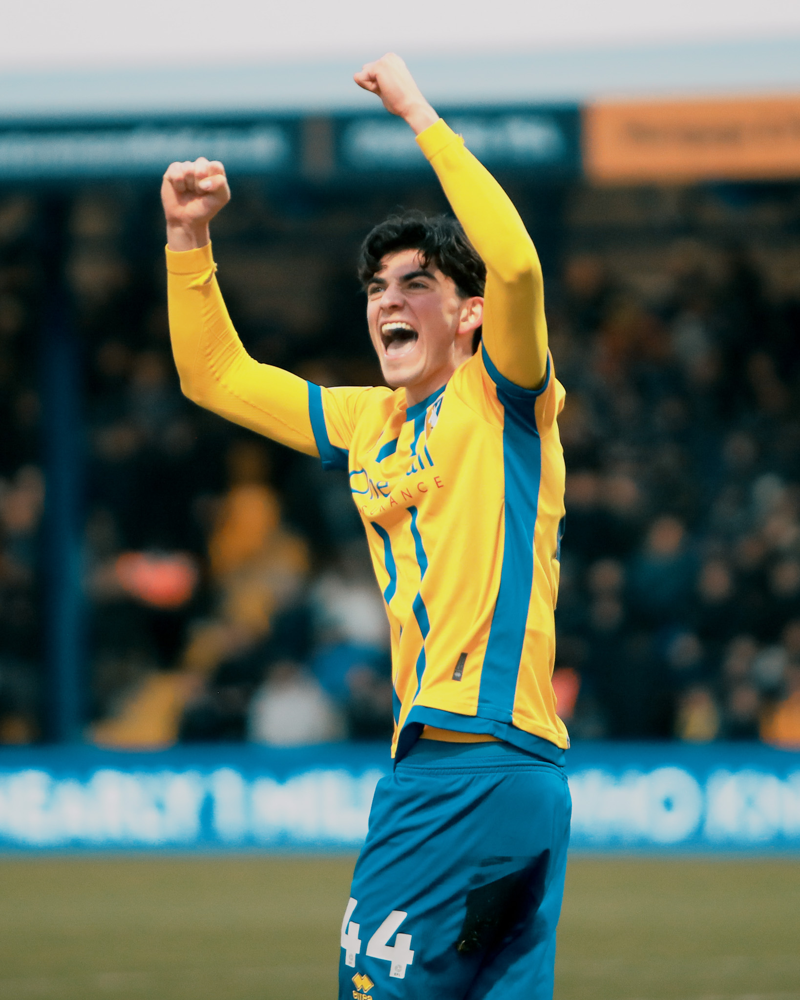 Oli Irow celebrates scoring for loan club Mansfield.