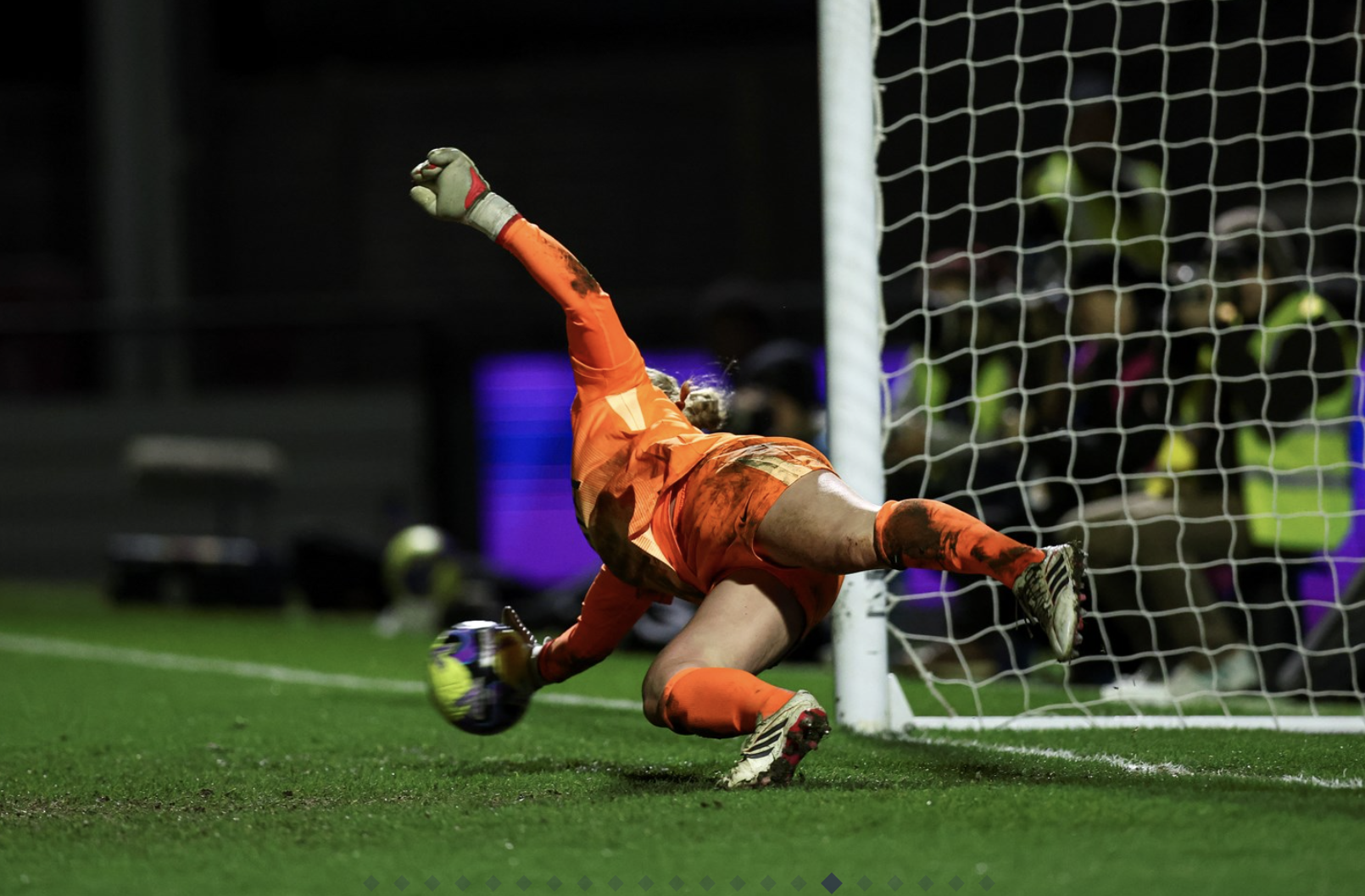 Lize Kop saves the final penalty attempt from London City.
