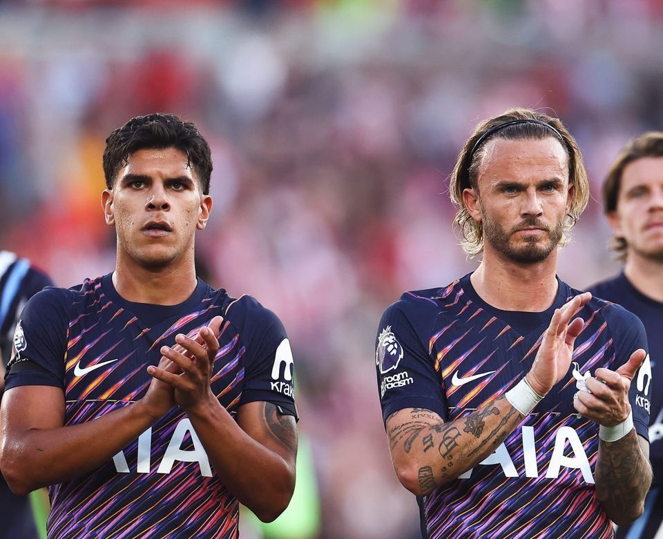 Mateus Fernandes and James Maddison clap for the away fans.