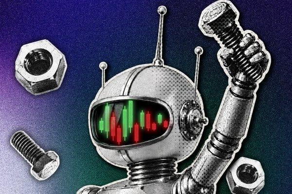 Mechanical robot with candlestick chart
