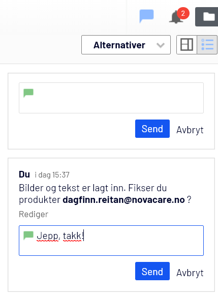 Eksempel på kommentar på en side