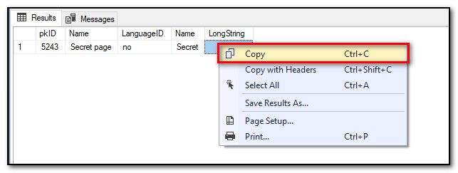 Copy value from SQL Management Studio
