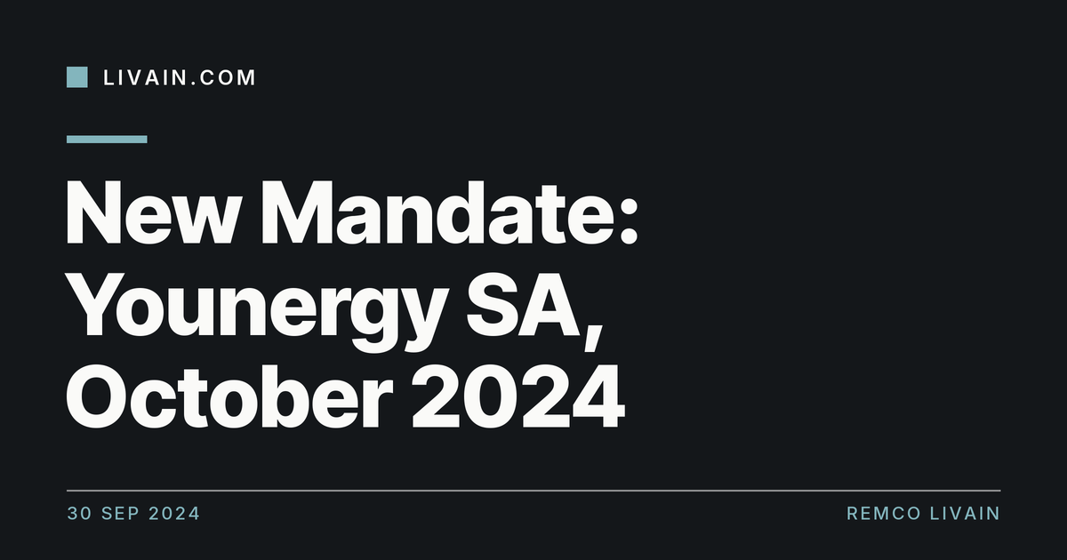 New Mandate: Younergy SA, October 2024 — title card, livain.com