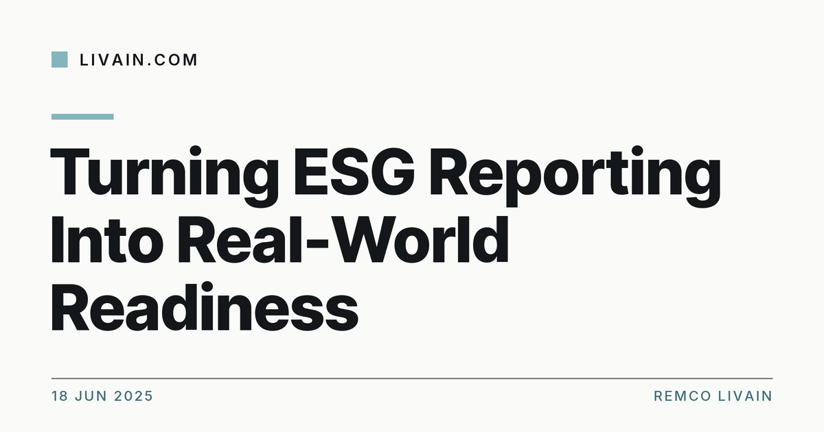 Turning ESG Reporting Into Real-World Readiness — title card, livain.com