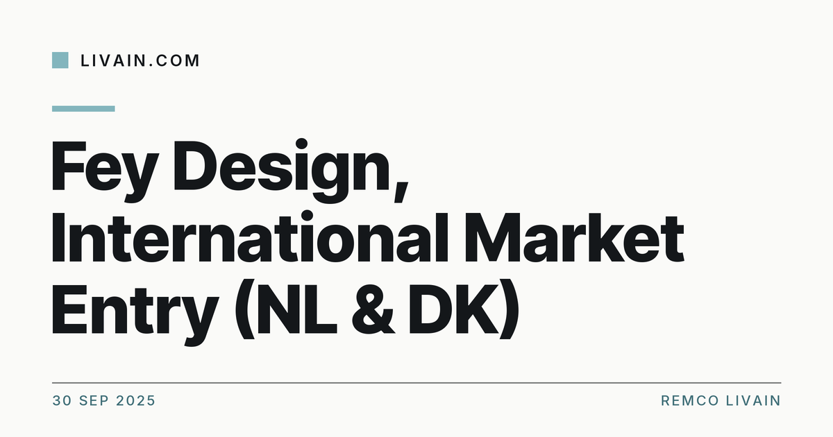 Fey Design, International Market Entry (NL & DK) — title card, livain.com