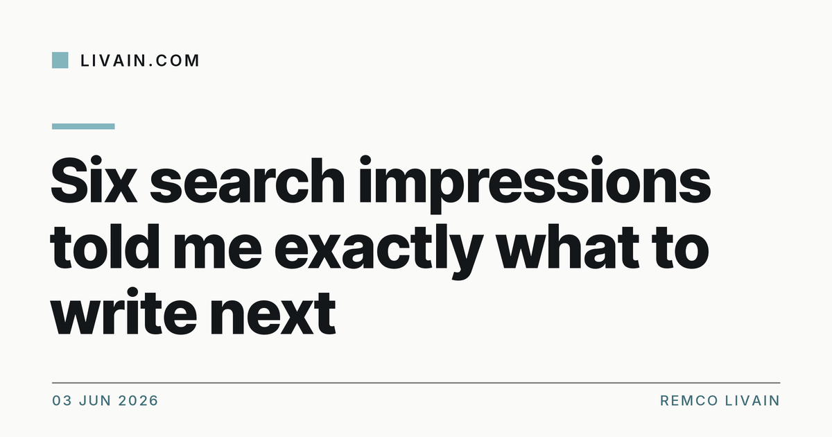 Six search impressions told me exactly what to write next — title card, livain.com