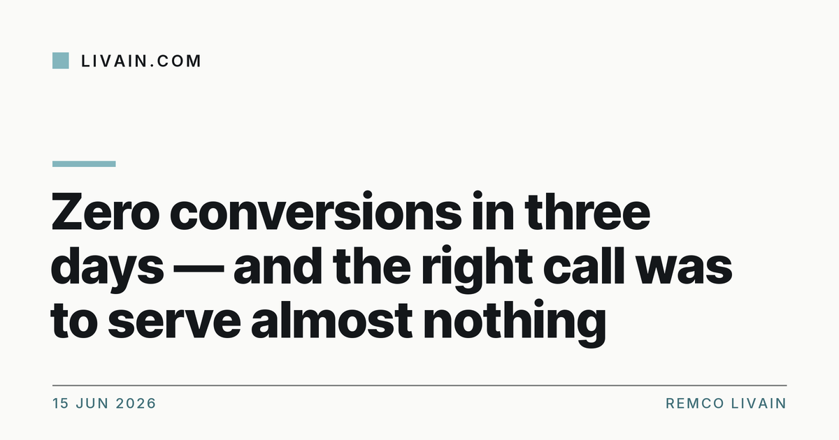 Zero conversions in three days — and the right call was to serve almost nothing — title card, livain.com
