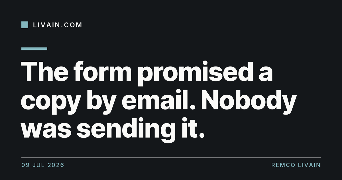 The form promised a copy by email. Nobody was sending it. — title card, livain.com