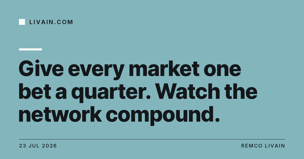 Give every market one bet a quarter. Watch the network compound. — title card, livain.com