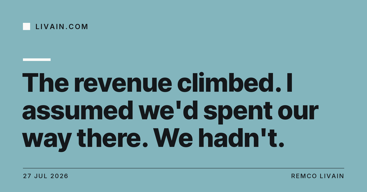 The revenue climbed. I assumed we'd spent our way there. We hadn't. — title card, livain.com