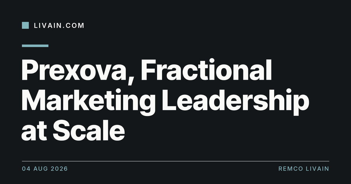 Prexova, Fractional Marketing Leadership at Scale — title card, livain.com