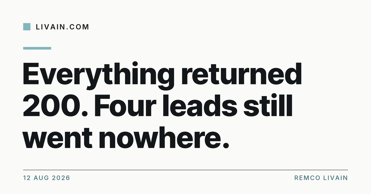 Everything returned 200. Four leads still went nowhere. — title card, livain.com