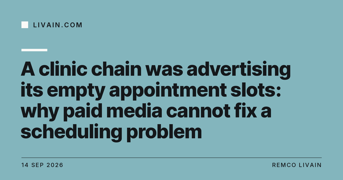 A clinic chain was advertising its empty appointment slots: why paid media cannot fix a scheduling problem — title card, livain.com