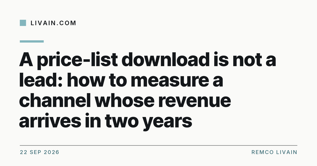 A price-list download is not a lead: how to measure a channel whose revenue arrives in two years — title card, livain.com