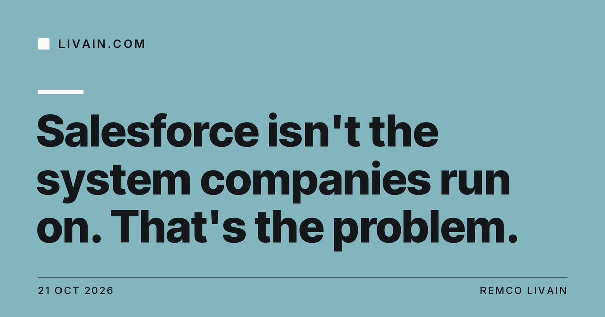 Salesforce isn't the system companies run on. That's the problem. — title card, livain.com