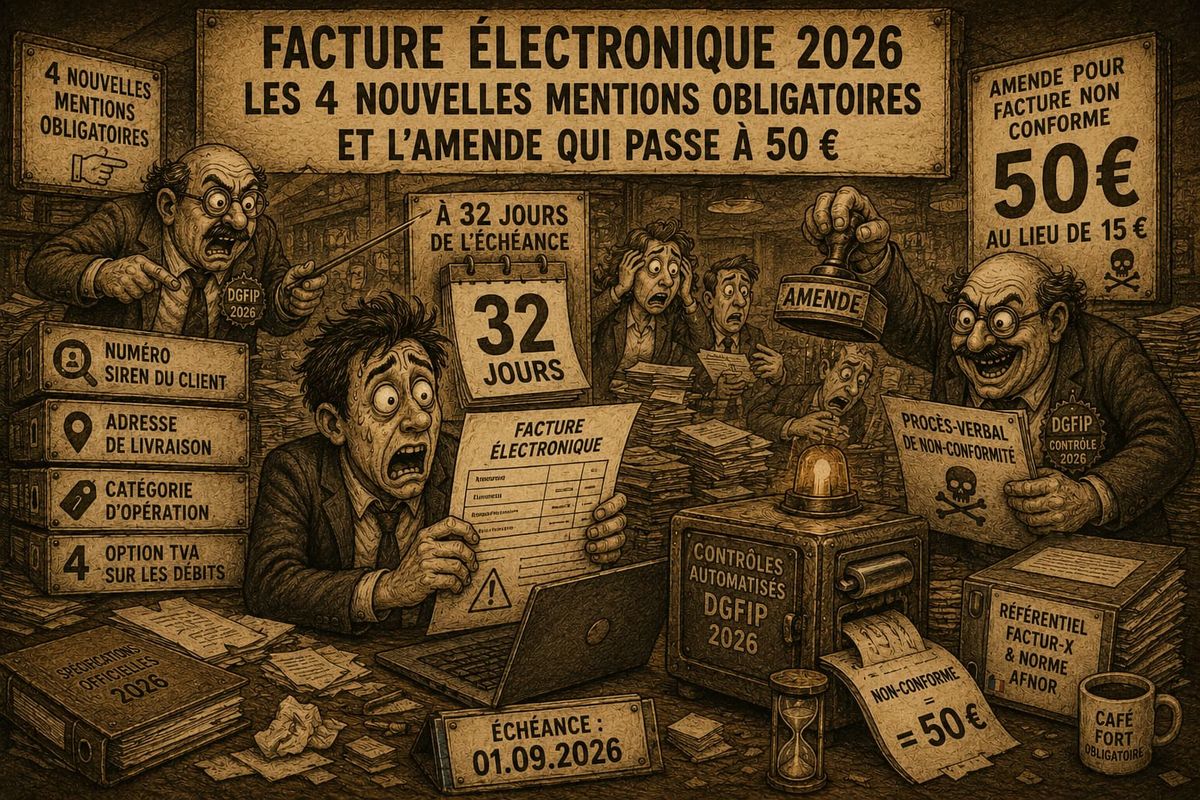 Facture électronique 2026 : les 4 nouvelles mentions obligatoires et l'amende qui passe à 50 €
