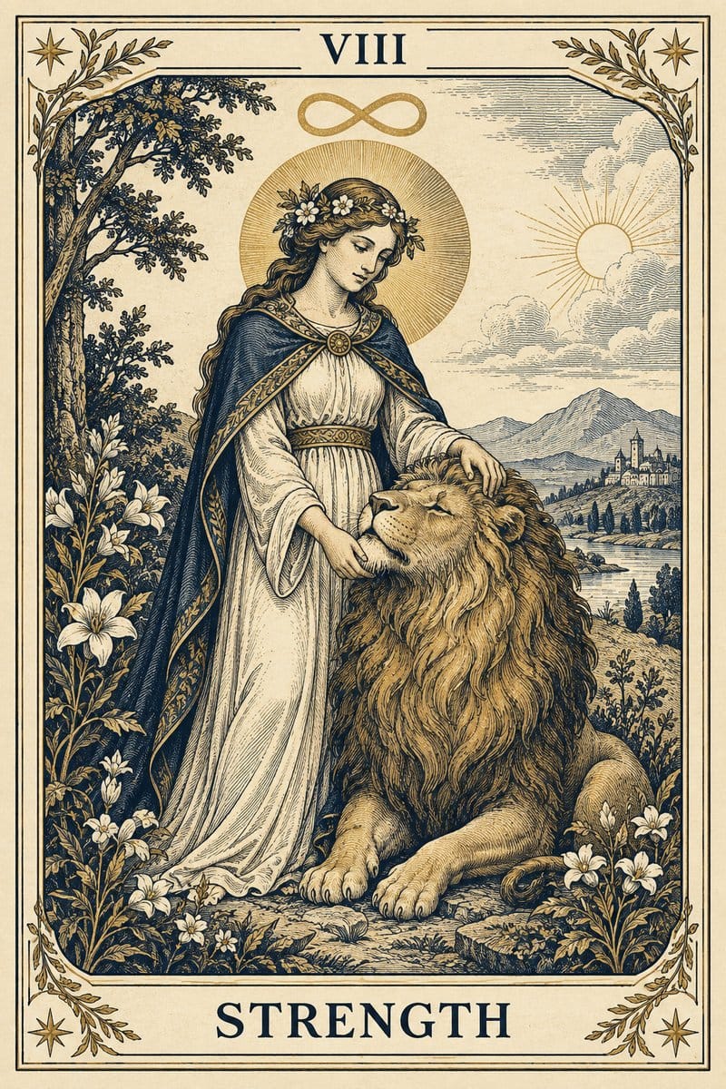 Strength tarot card upright for Taurus