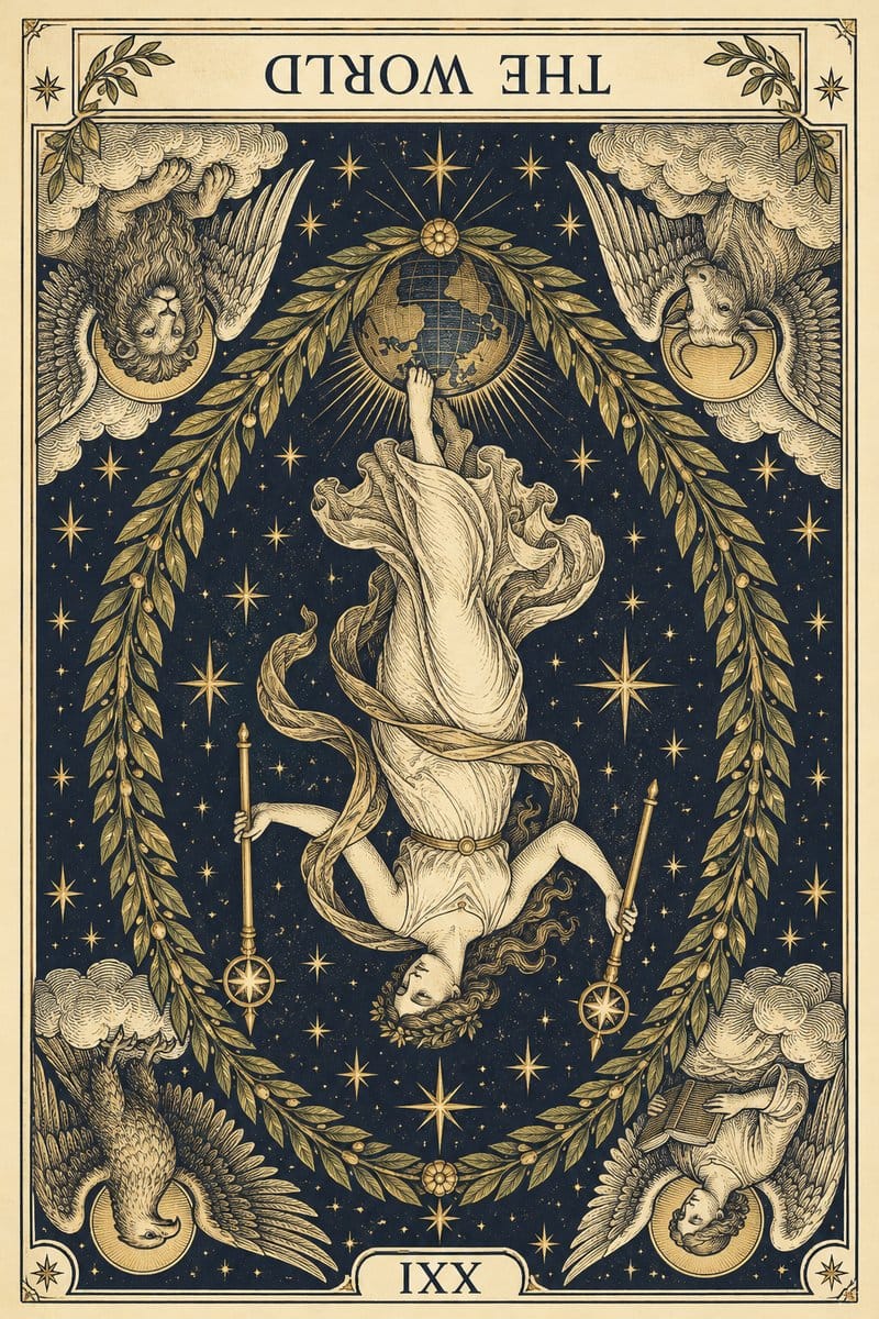 The World tarot card reversed for Libra