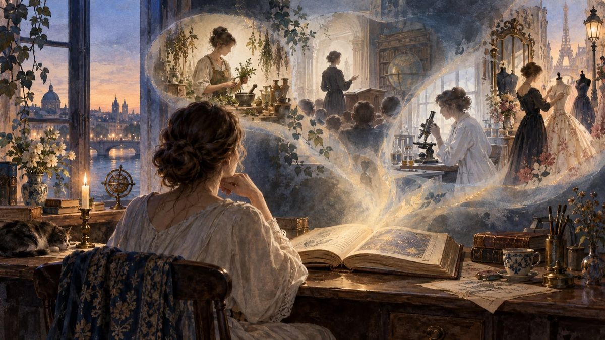 A woman remembering many professions across her past lives