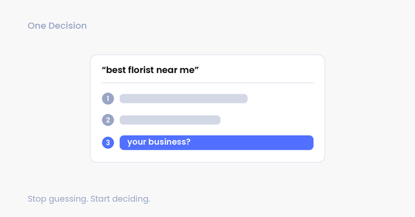 Issue 11: An AI answer to "best florist near me" listing three results: two filled-in competitors and a third highlighted slot reading "your business?" 