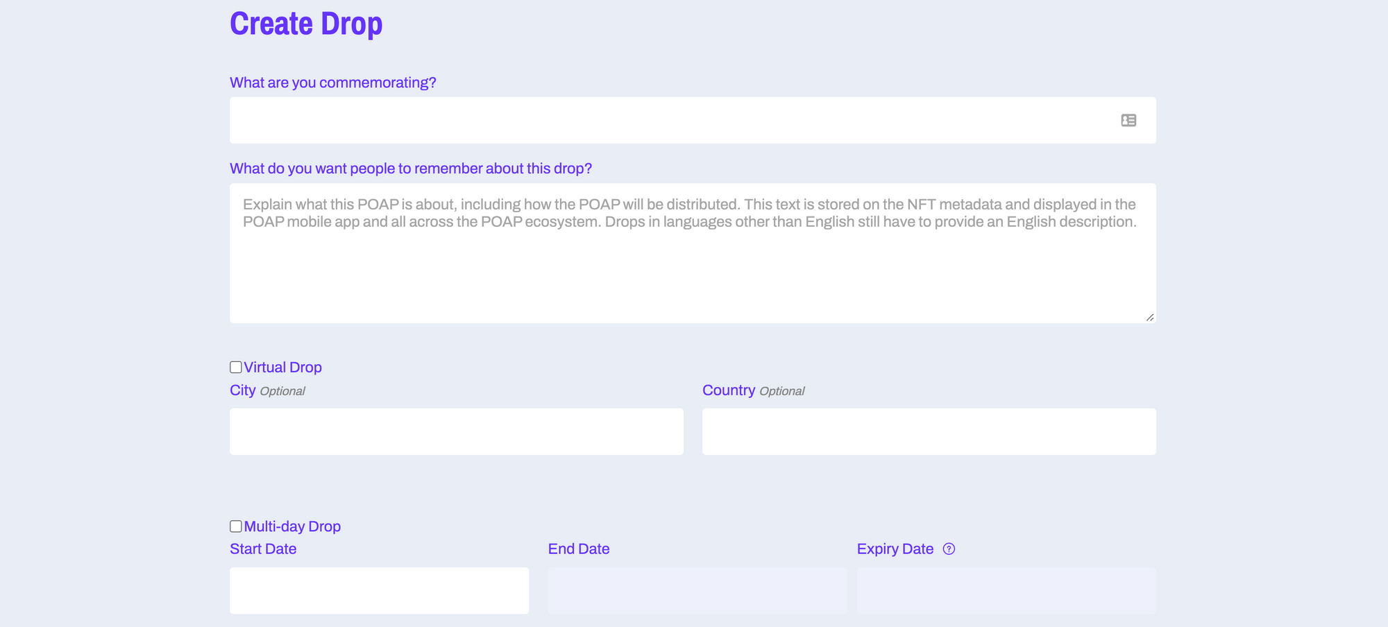 Create POAP drop - specify details