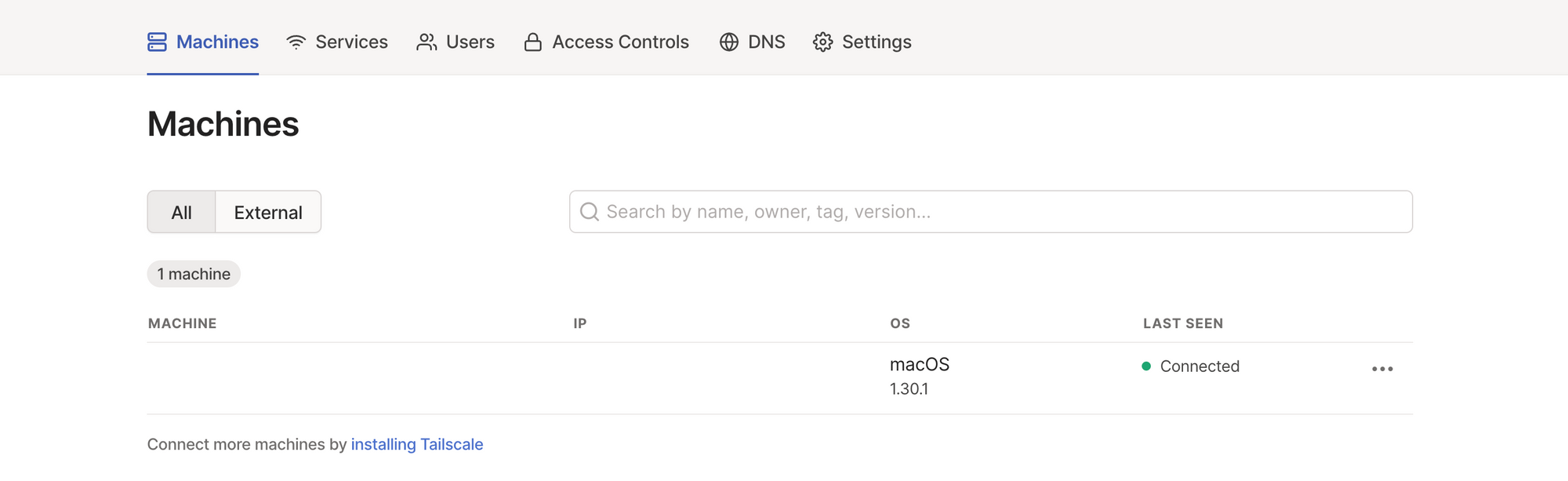 Tailscale admin menu