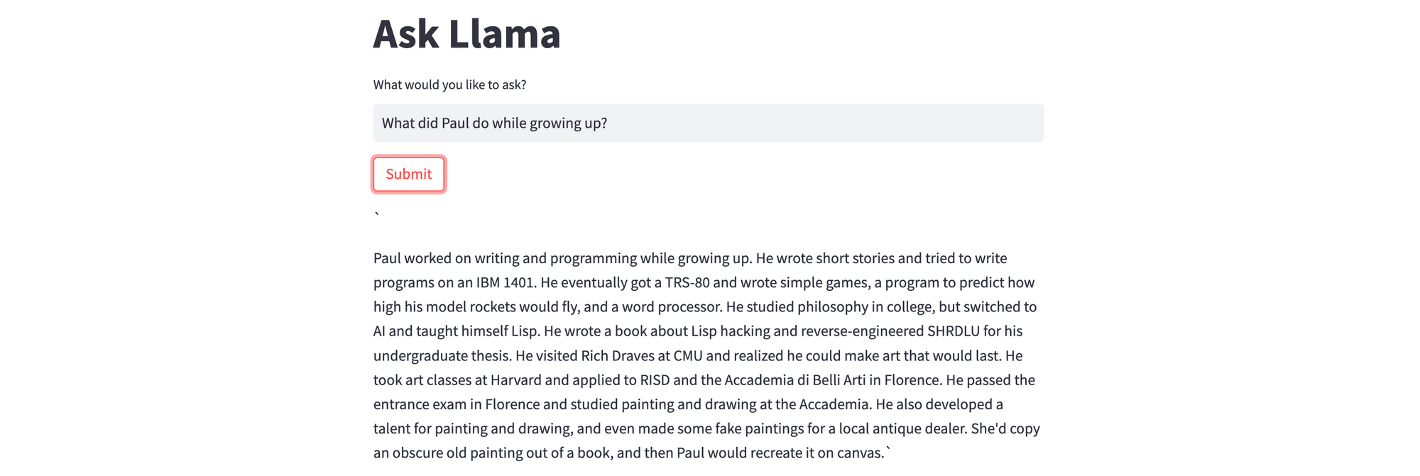 Response from the indexed document