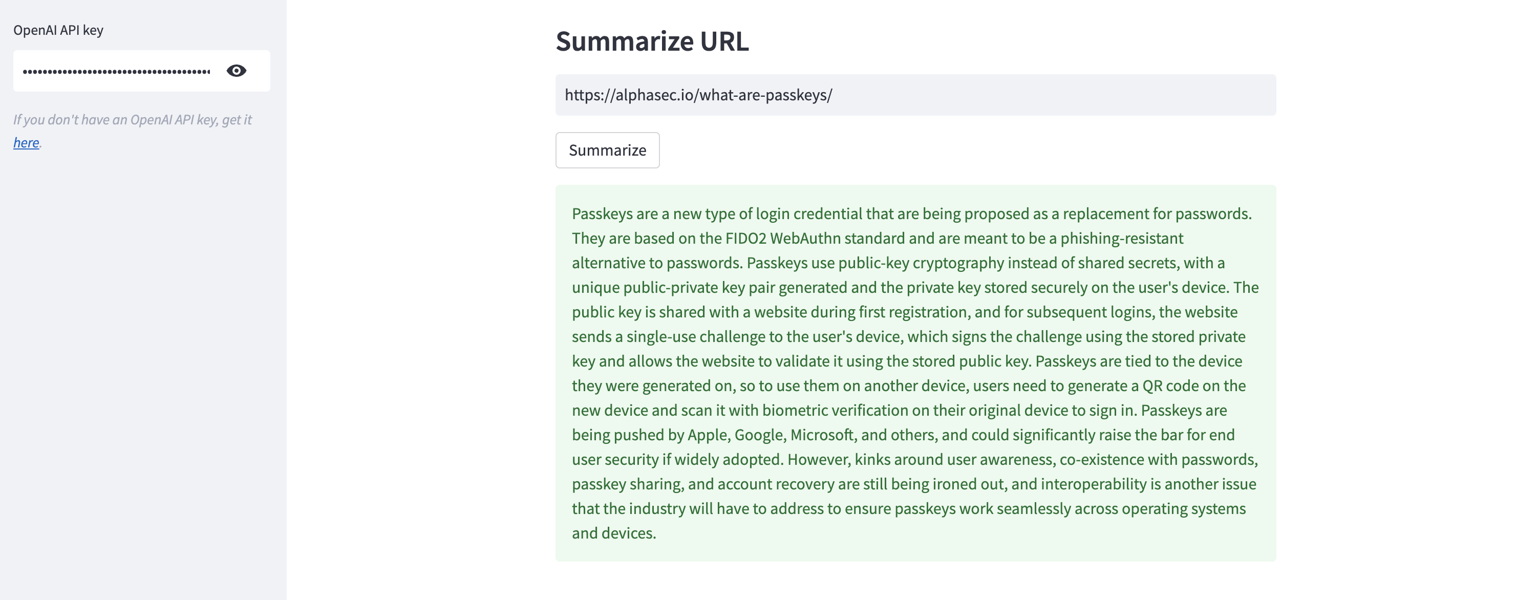 Sample URL summary