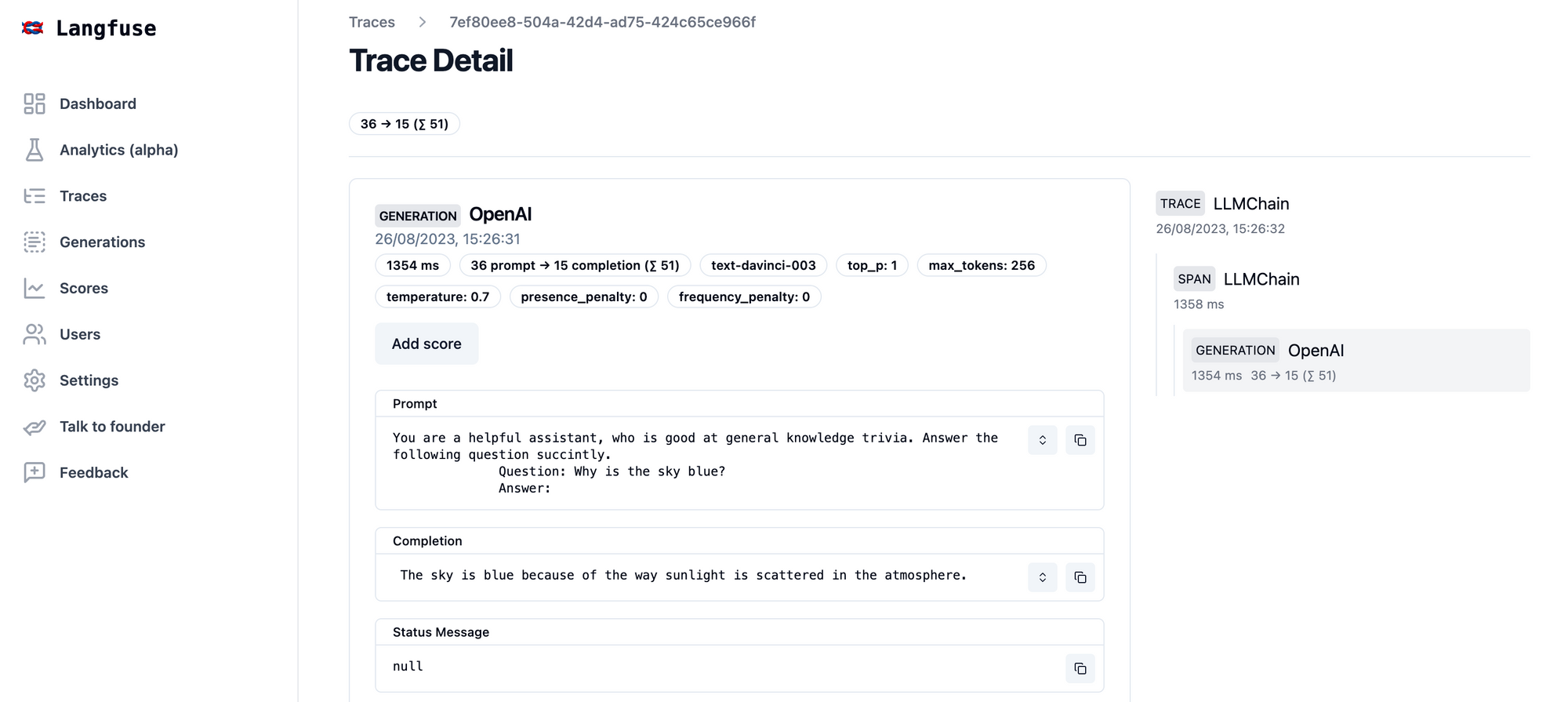 Langfuse application generations