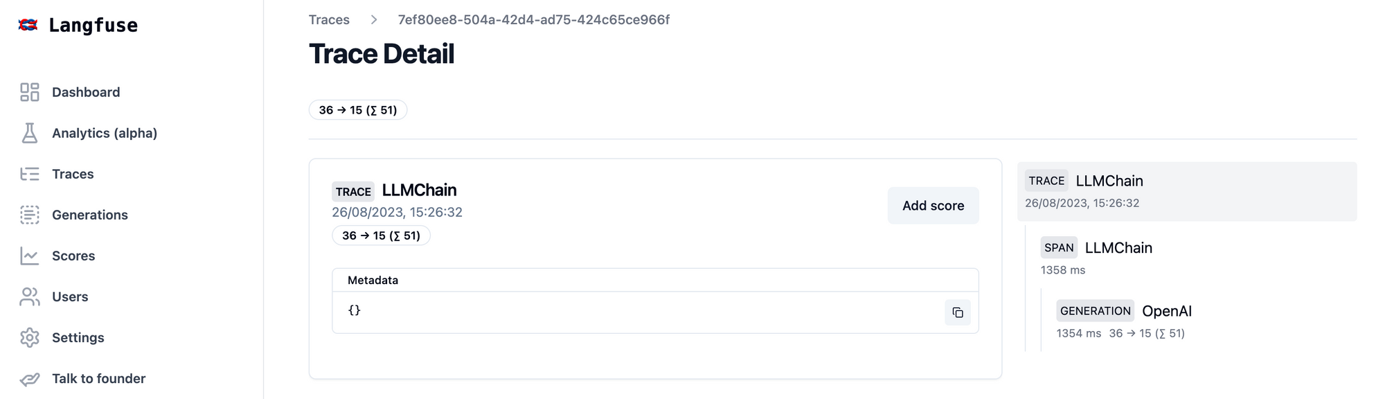 Langfuse application traces