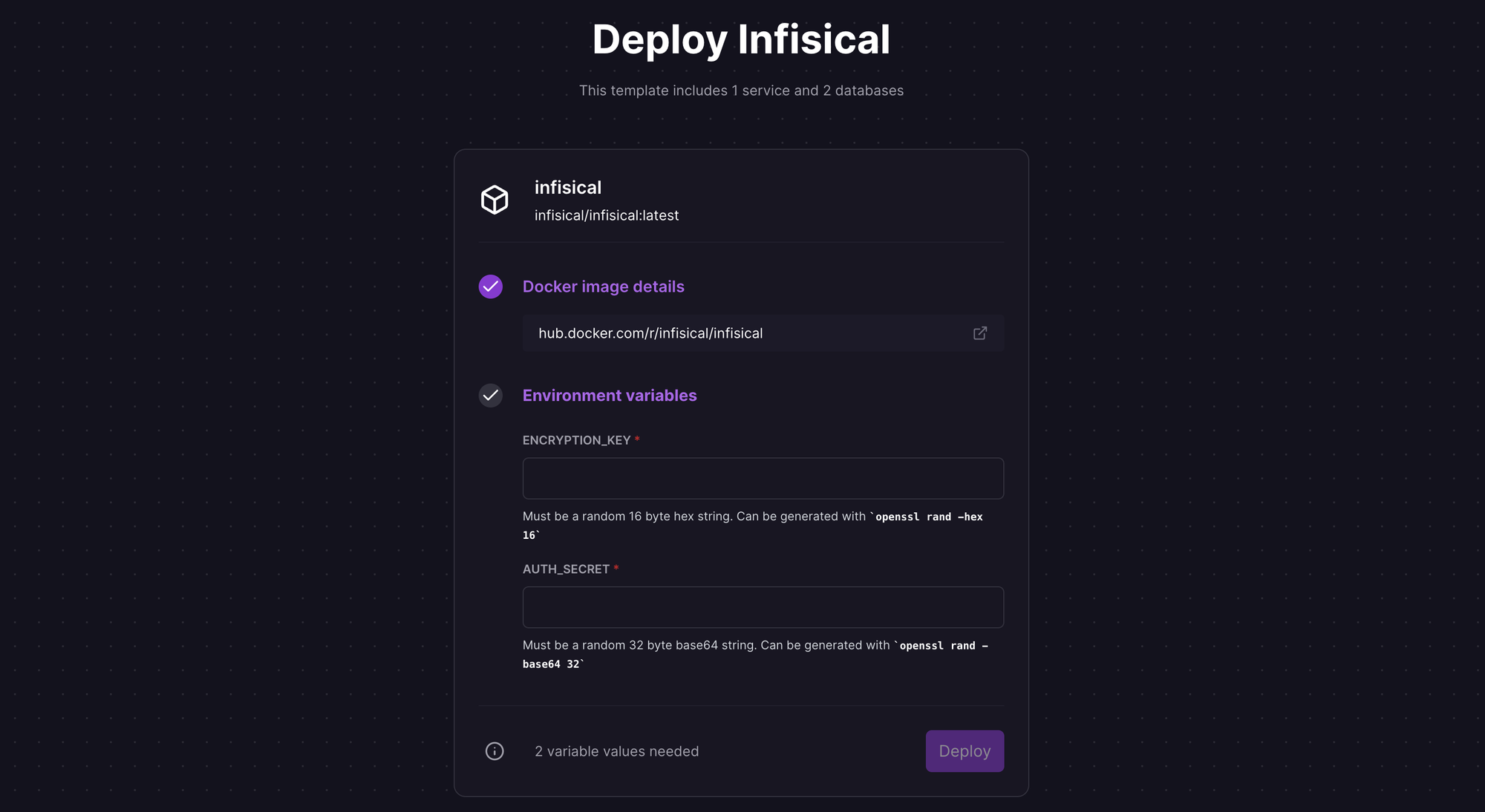 Deploy Infisical using one-click template on Railway