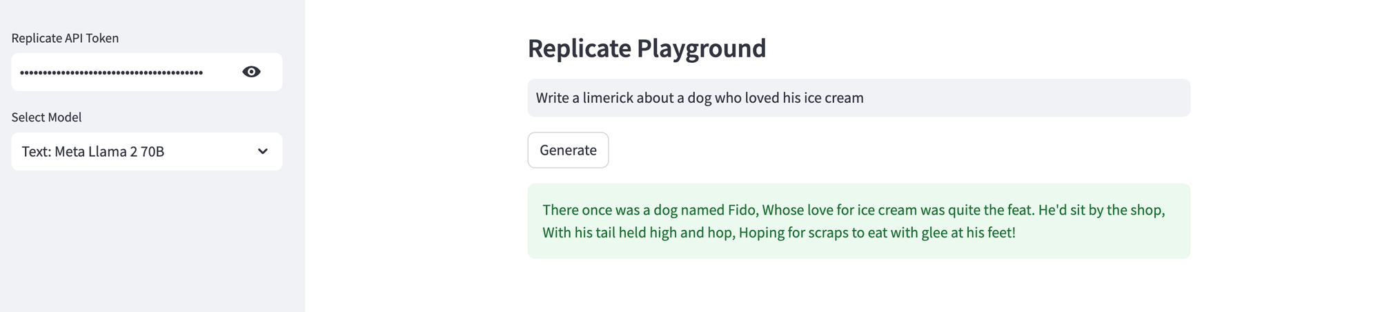 Text generation using Meta Llama2 model