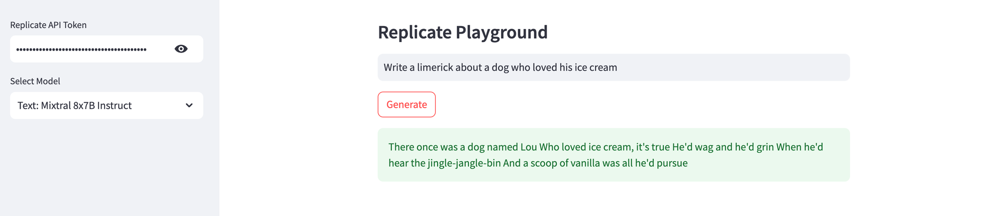 Text generation using Mixtral 8x7B Instruct model