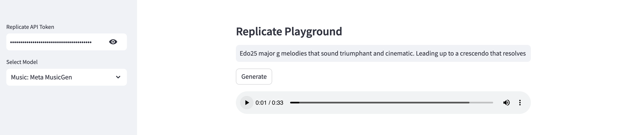 Music generation using Meta MusicGen model