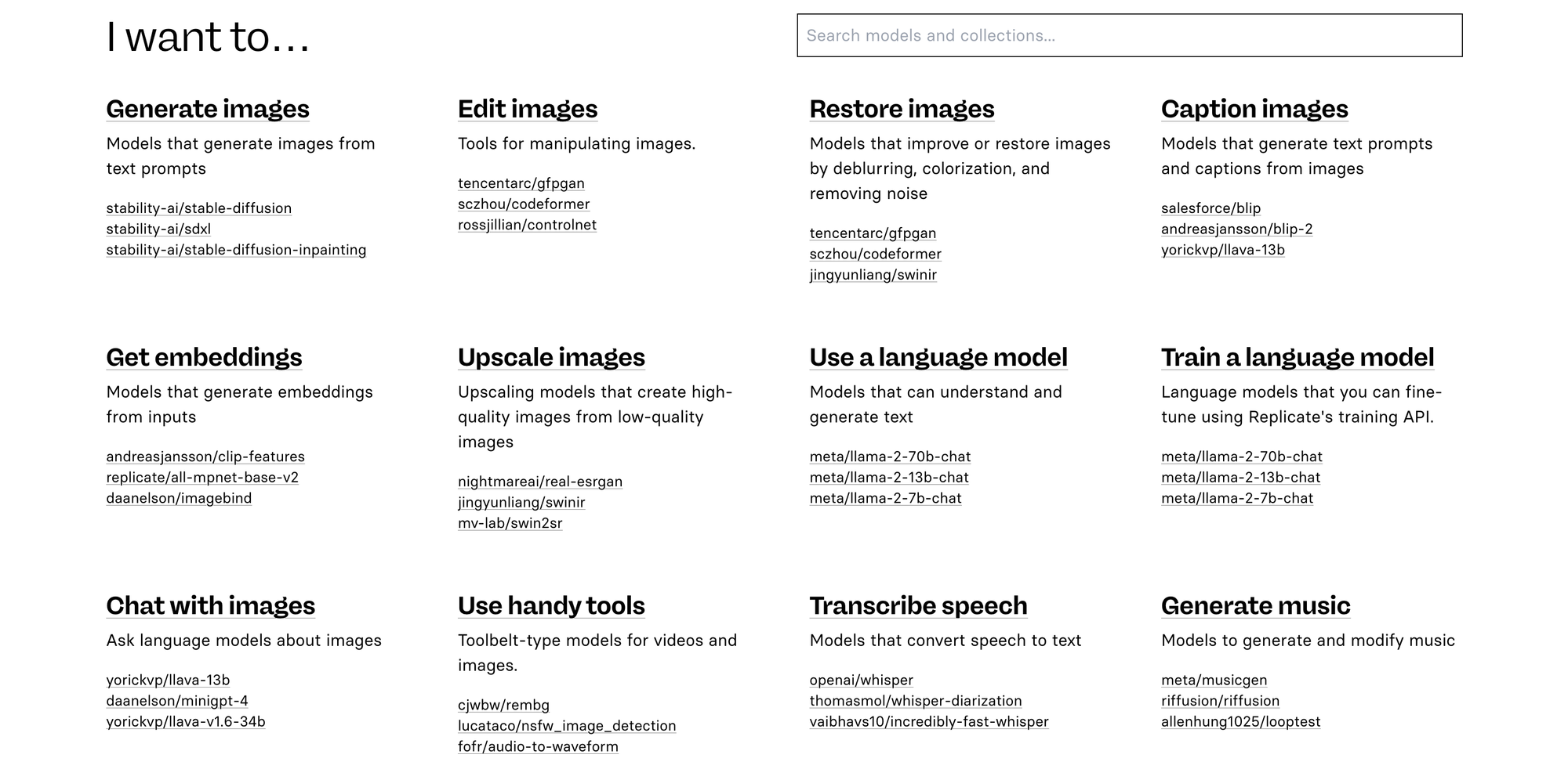 Select a model to run on Replicate