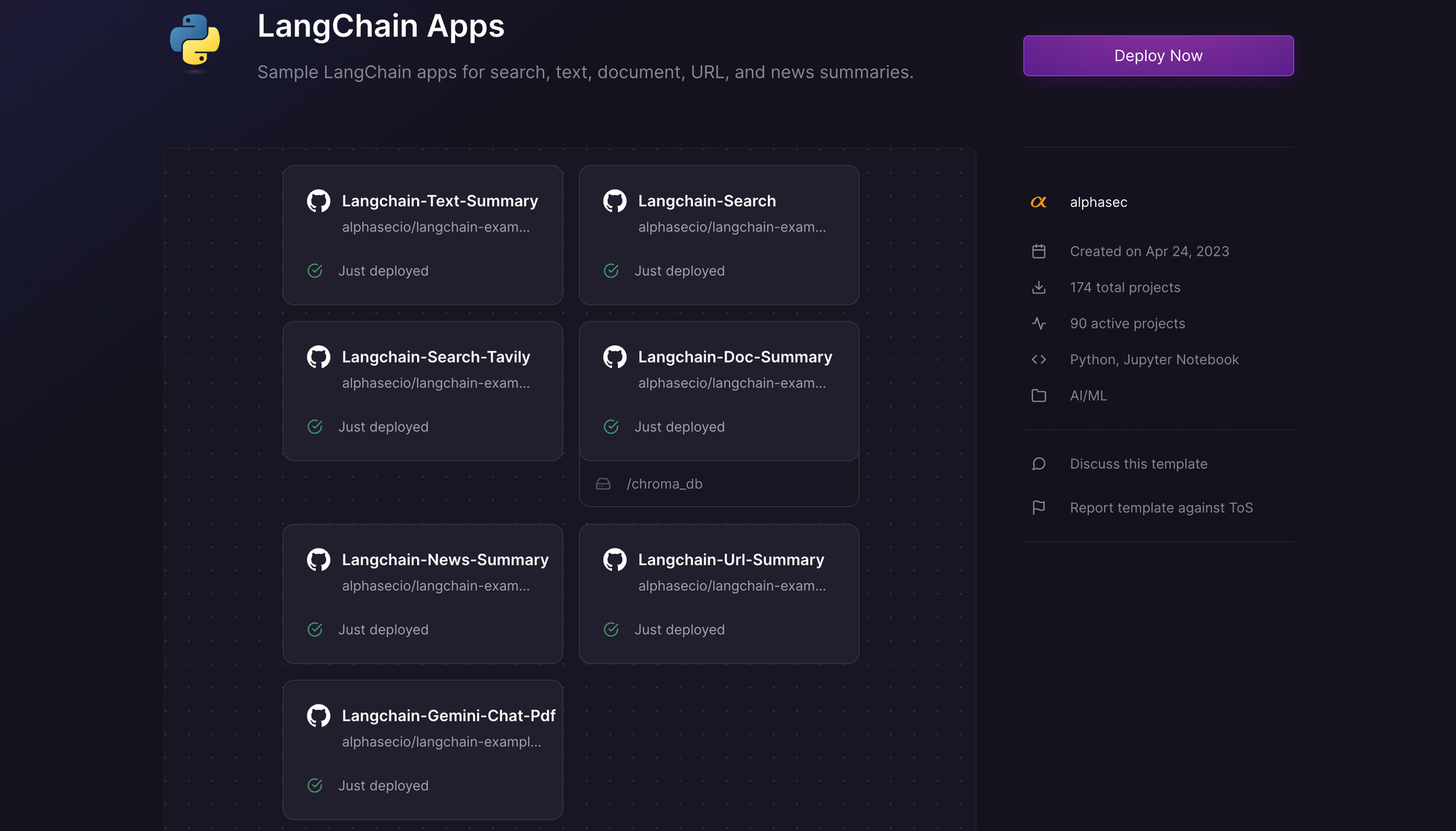 LangChain Apps one-click template on Railway