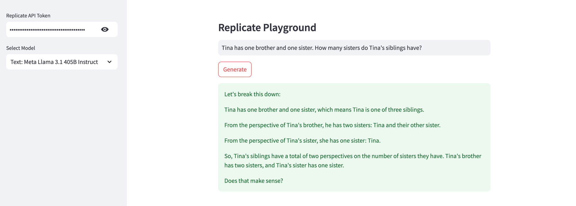Mathematical reasoning using Meta Llama 3.1 model