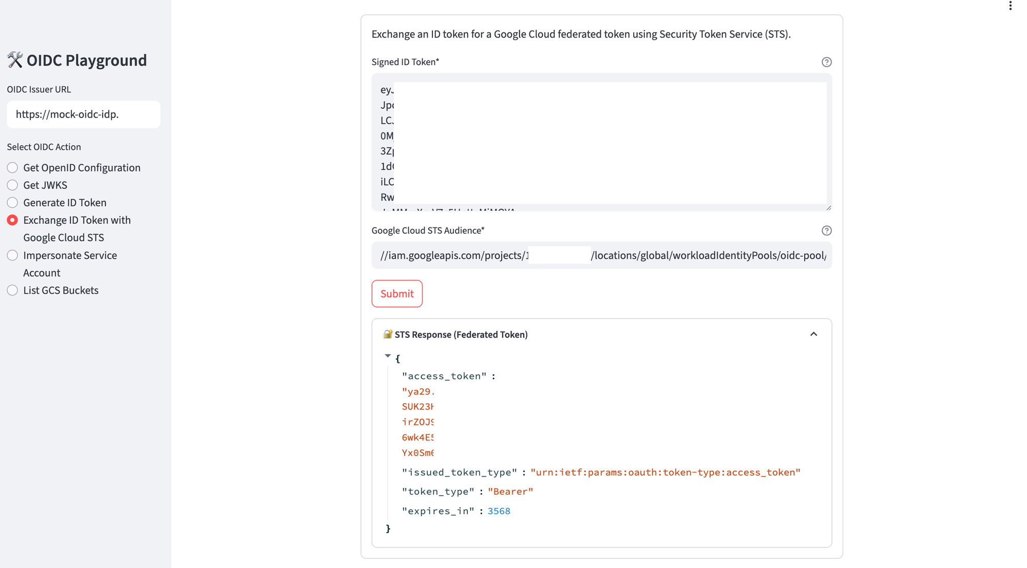 OIDC client - Exchange ID token with Google Cloud STS