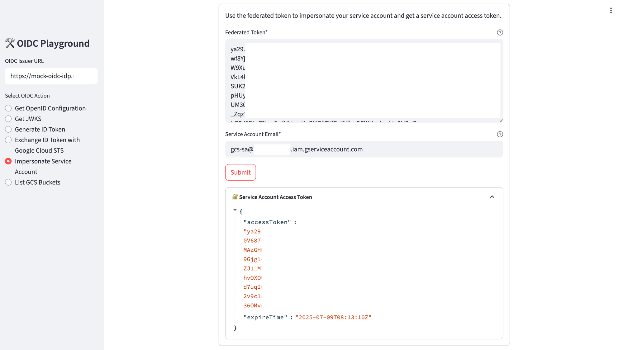 OIDC client - Impersonate service account