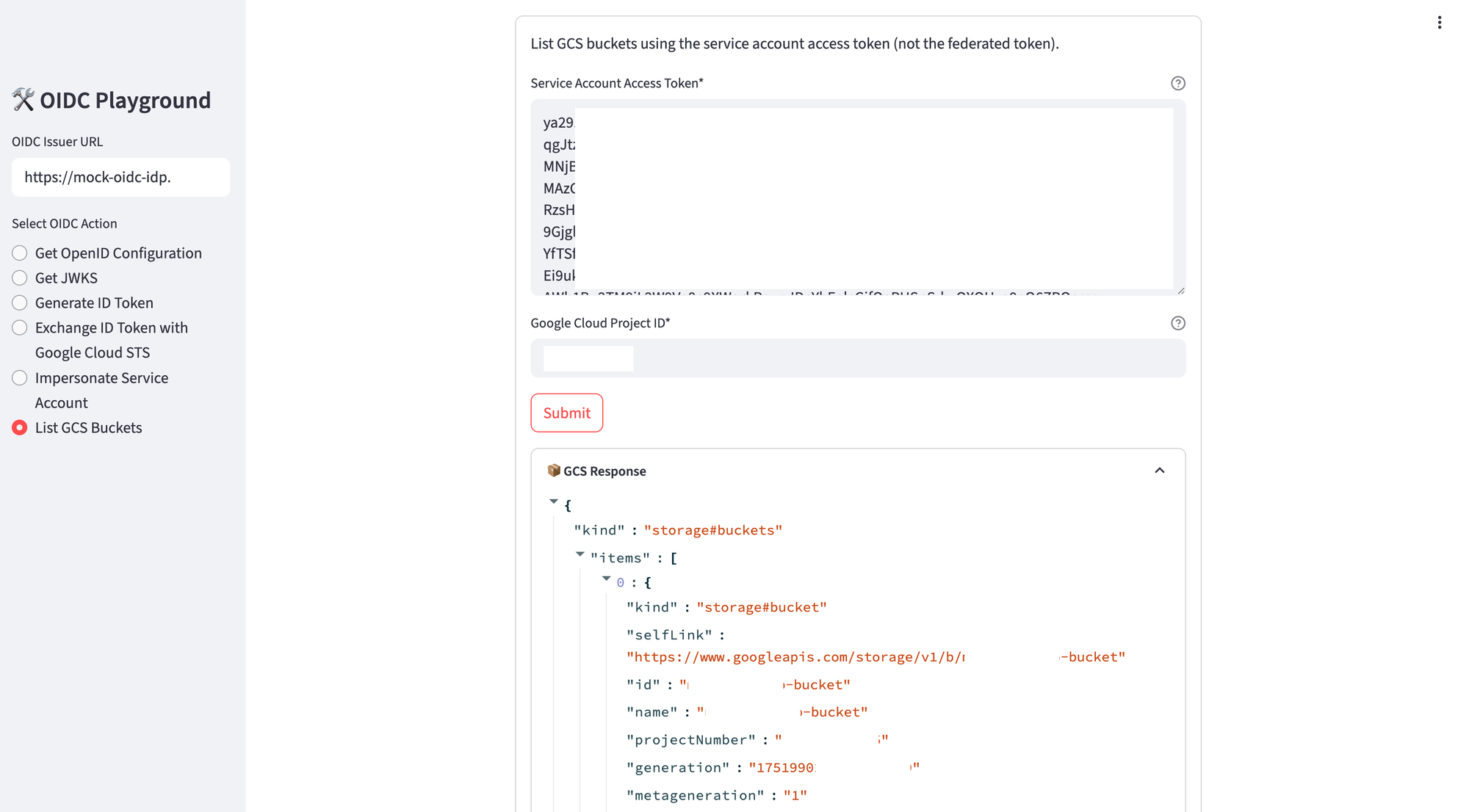 OIDC client - List GCS buckets