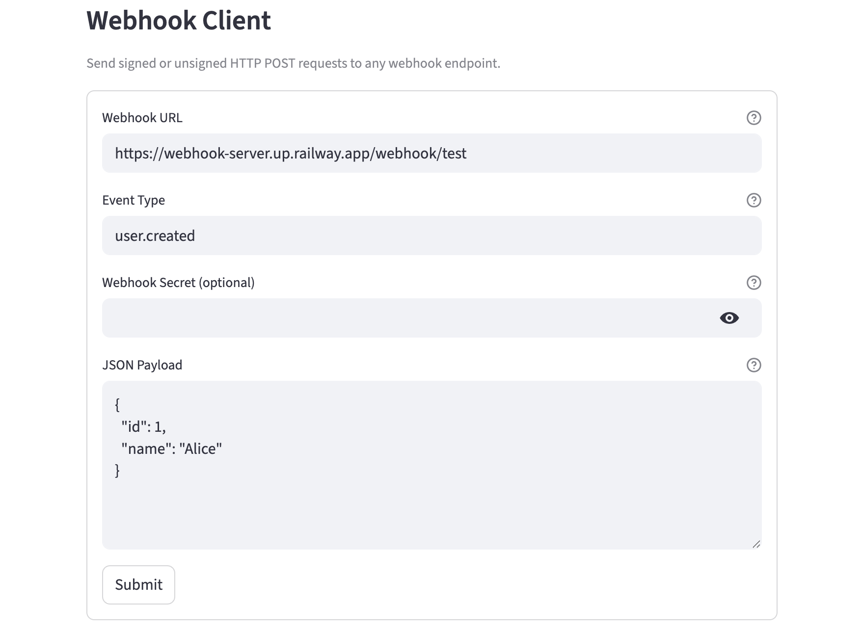 Simple webhook client deployed on Railway